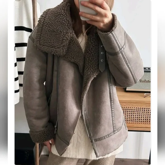 NWT ZARA DOUBLE FACED FAUX SHEARLING FUR JACKET - Picture 6 of 16